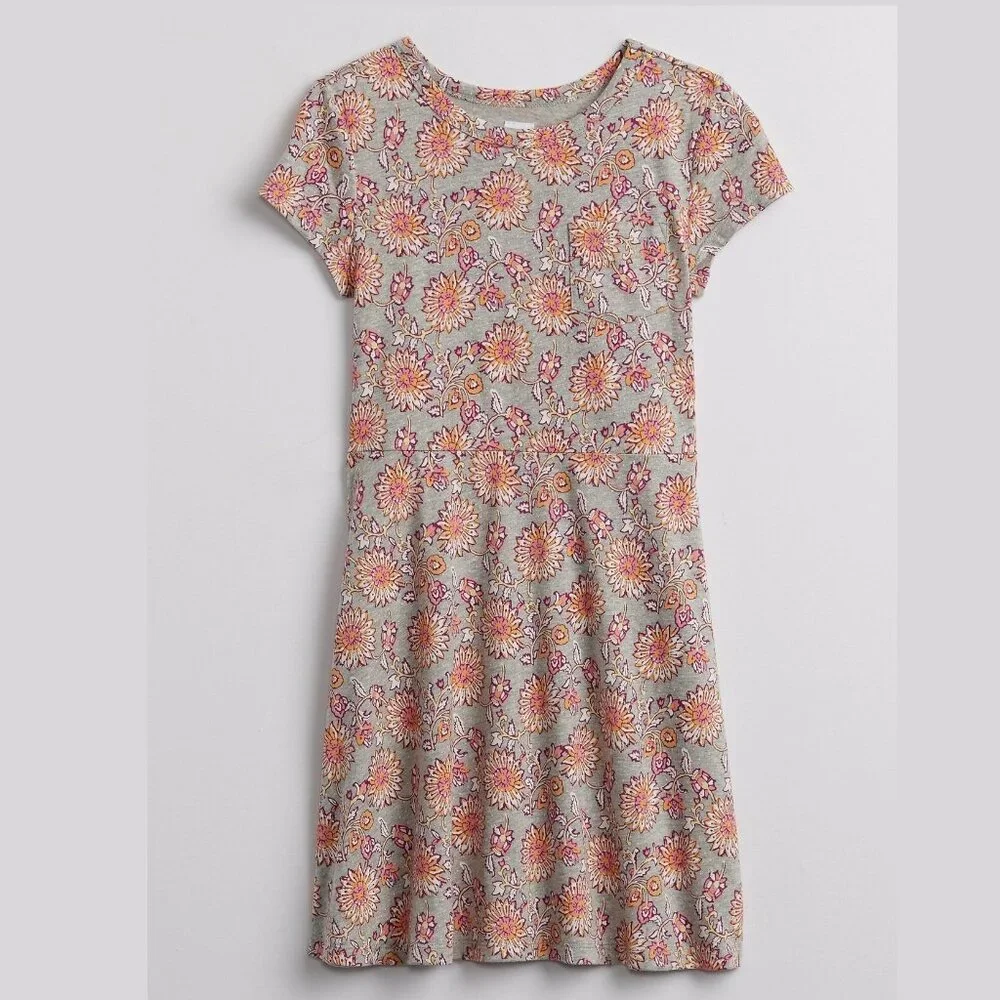 NEW Gap Kids Toddler Flower Print Cotton Casual Short Sleeve Skater Twirl Dress
